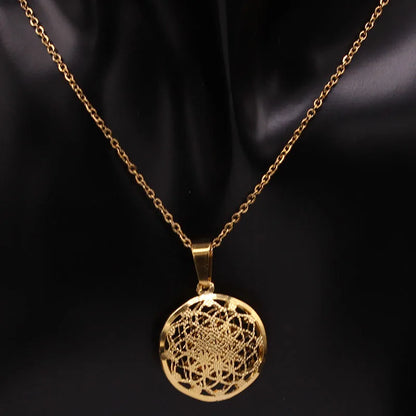 Flower of Life Stainless Steel Jewelry Set Women Hollow Gold Color Necklace Earrings Set Jewelry