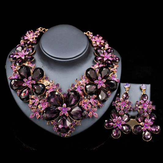 LAN PALACE wedding  jewelry set big flowers necklace and earrings for party