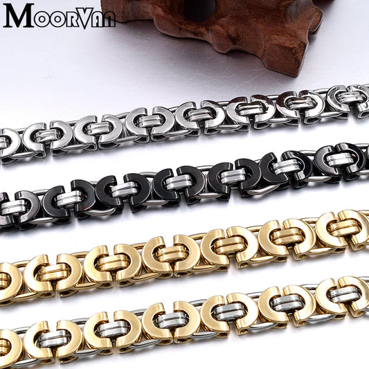 Moorvan Stainless Steel Jewelry Set Fashion Bracelet Necklace Sets 11mm Width Jewelry