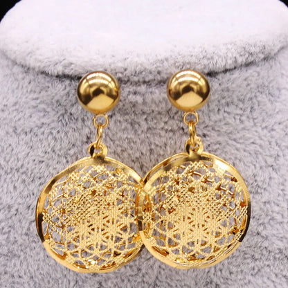 Flower of Life Stainless Steel Jewelry Set Women Hollow Gold Color Necklace Earrings Set Jewelry
