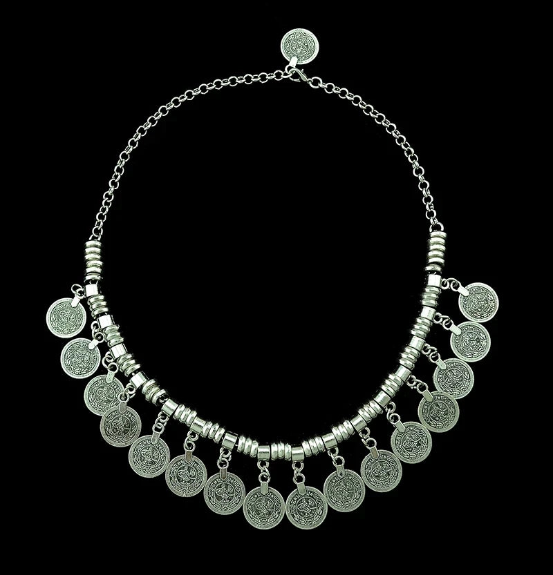 Bohemian Turkish Ethnic Metal Gypsy Beach Choker Bib Coin Tassel Collar Necklace For Women Indian Charm Turk Party Jewelry