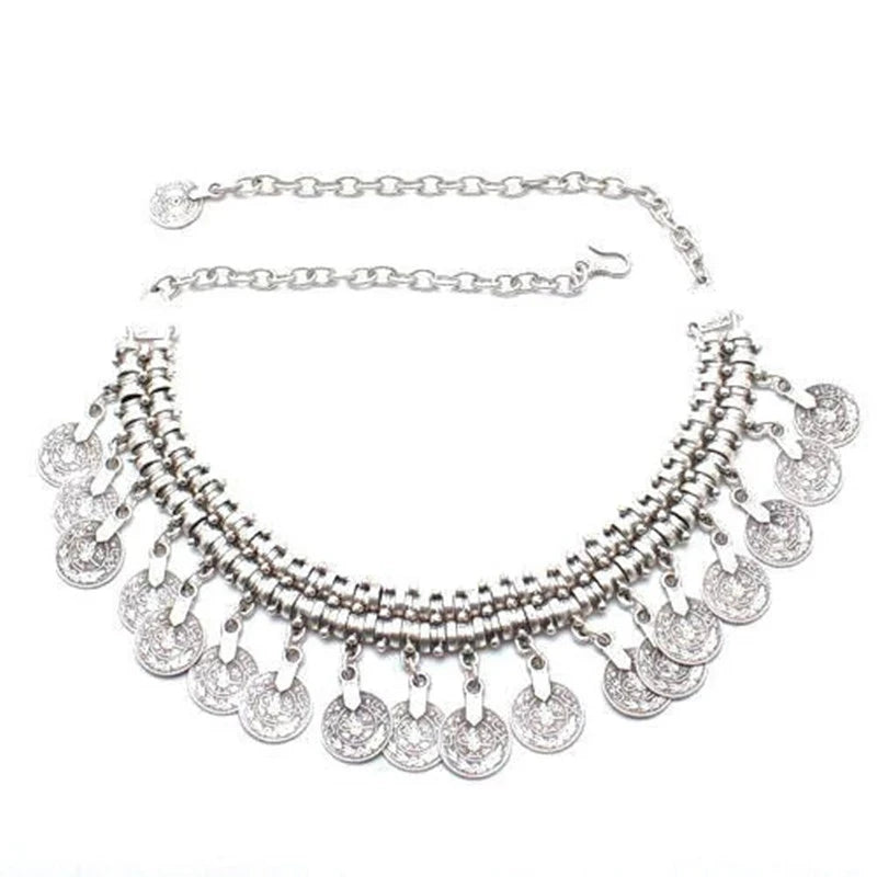 Bohemian Turkish Ethnic Metal Gypsy Beach Choker Bib Coin Tassel Collar Necklace For Women Indian Charm Turk Party Jewelry