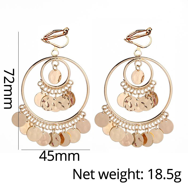 Fashion  Clip On Earrings Big Round Geometric No Pierced Ear Clips for Women Hanging Earring modern Jewelry