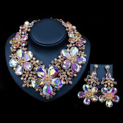 LAN PALACE wedding  jewelry set big flowers necklace and earrings for party