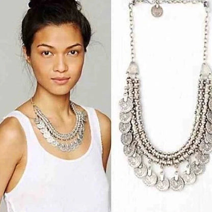 Bohemian Turkish Ethnic Metal Gypsy Beach Choker Bib Coin Tassel Collar Necklace For Women Indian Charm Turk Party Jewelry