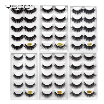 YSDO 5 Pairs Mink Eyelashes Natural Long 3d Mink Lashes Hand Made False Eyelashes Makeup Dramatic Soft Fake Lashes Faux Cils