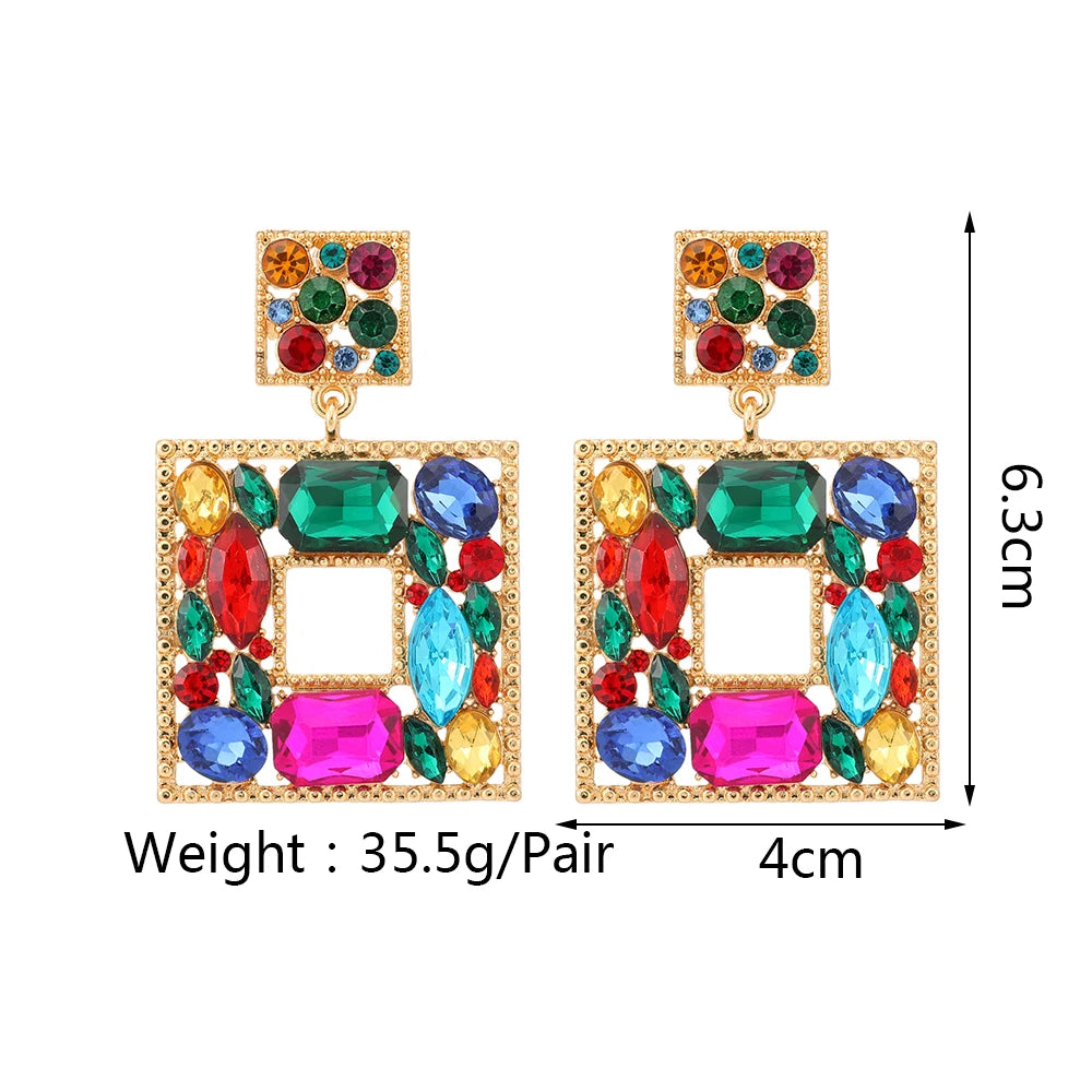 Charm Dangle Earrings For Women Girl Luxury Ear Accessories Vintage Fairy Square Crystal Brincos