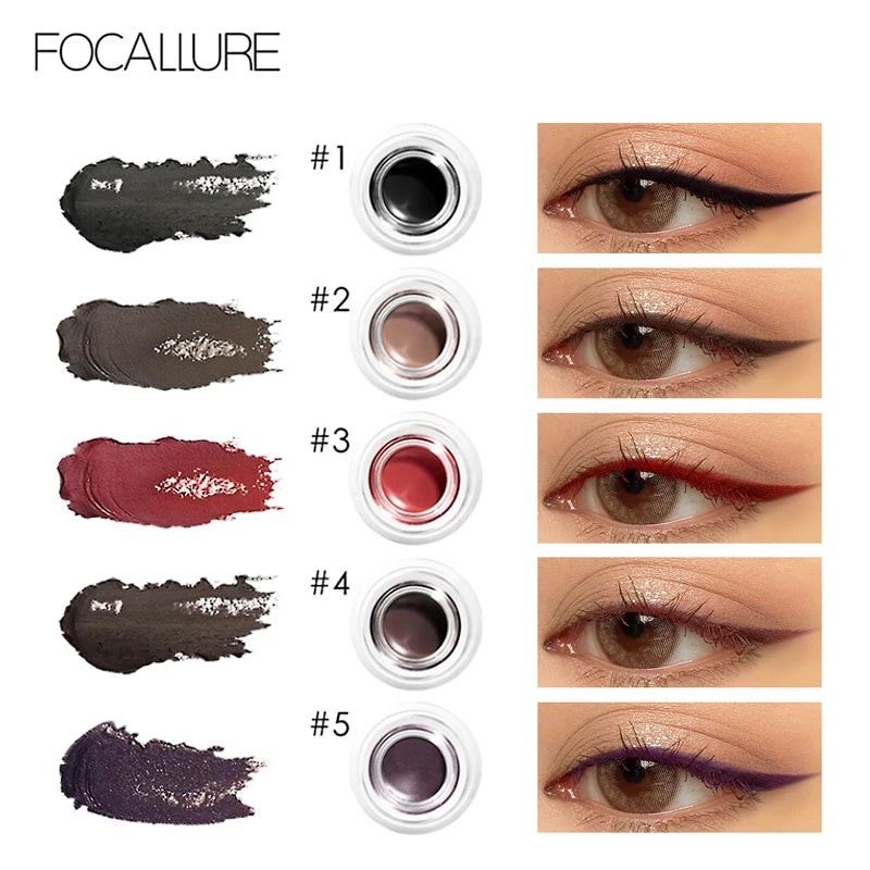 FOCALLURE 5 Color Eyebrow Pomade Eyebrow Eyeliner Gel Waterproof Long-lasting Creamy Texture Tinted Sculpted Brow Gel with Brush
