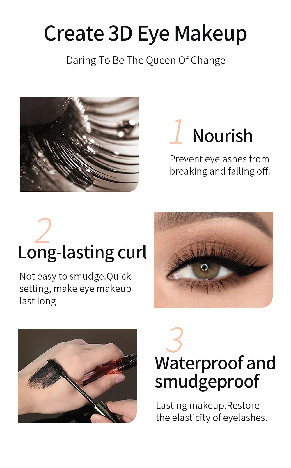 QIBEST Black Mascara Eyelashes Mascara 4D Silky Eyelashes Lengthening Eyelashes Makeup Waterproof Mascara Volume Eye Cosmetics