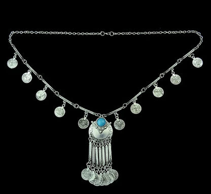 Bohemian Turkish Ethnic Metal Gypsy Beach Choker Bib Coin Tassel Collar Necklace For Women Indian Charm Turk Party Jewelry