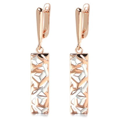 Kinel New Fashion Square Wide Drop Earrings for Women Rose Gold Silver Color Mix Boho Long Earrings Ethnic Retro Jewelry