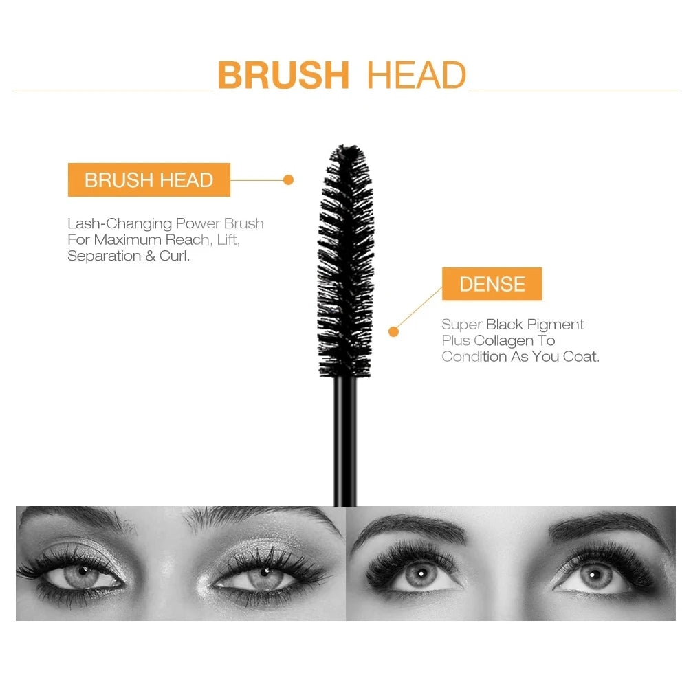 QIBEST Cosmetics Black Mascara Lengthens Eyelashes Extra Volume Waterproof Natural Lashes Female Professional Makeup