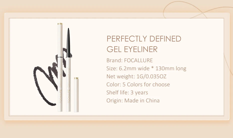 FOCALLURE Ultra-slim Eyeliner Gel Pencil Long Wear Waterproof Soft High Pigment Long-lasting Eye Liner Tool Pen Makeup Cosmetics