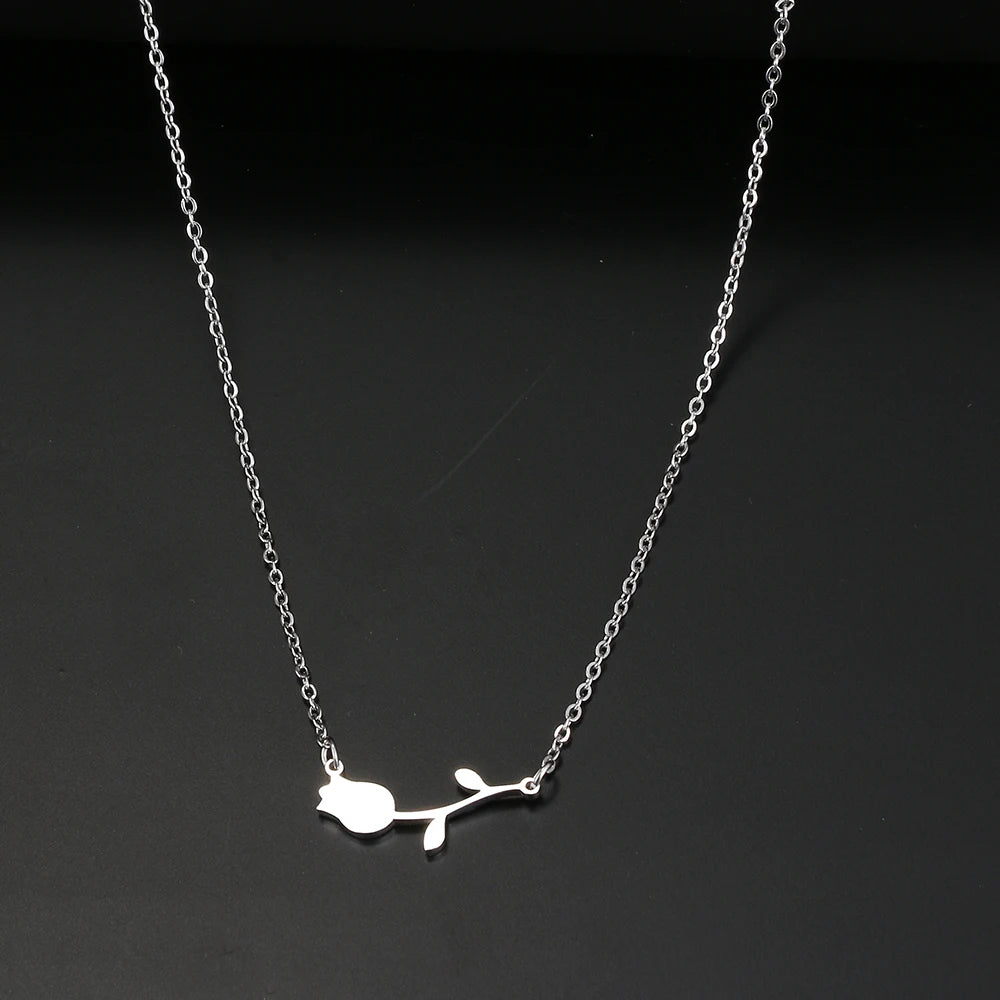 Stainless Steel Necklaces Rose Valentines Pendant Collar Chain Fashion Necklace For Women Jewelry Wedding Party Wife Gifts 1Pcs