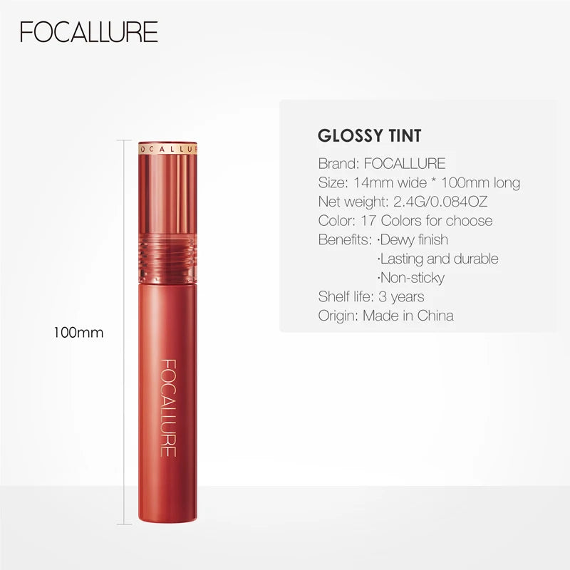 FOCALLURE  Colors Jelly-Clear Dewy Texture Lip Gloss Waterproof Moisturizing Velvet Mate Nude Liquid Lipstick Makeup Cosmetics