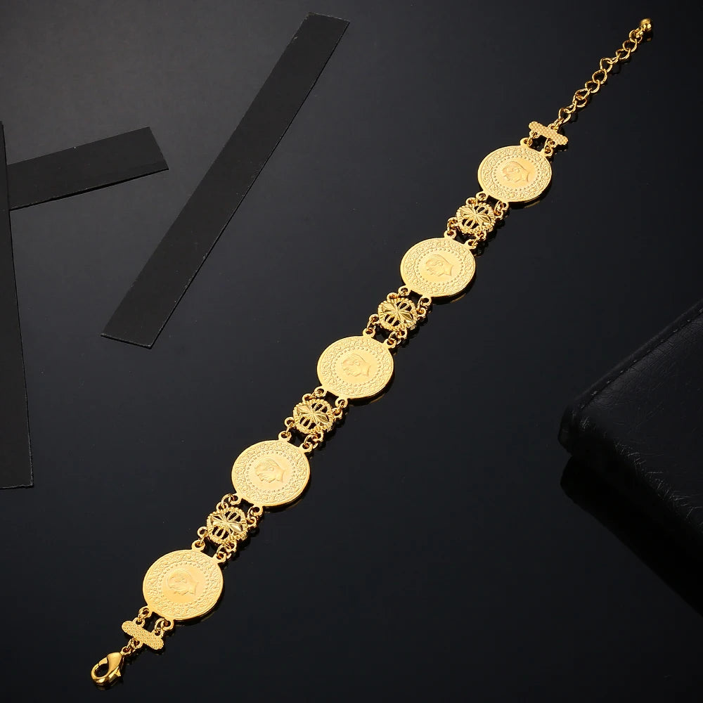 Gold Color Coin Bracelet Coins Bracelet for Women Middle Eastern Jewelry Gifts Never Faded