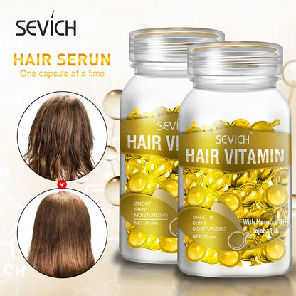 Sevich 3PCS/SET Keratin Complex Oil Hair Vitamin Capsule Set  Moroccan Hair Care Oil Smooth Repair Damaged Hair Treatment Serum 30PCs / Bottle