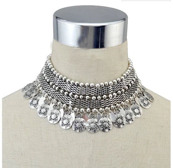 Bohemian Turkish Ethnic Metal Gypsy Beach Choker Bib Coin Tassel Collar Necklace For Women Indian Charm Turk Party Jewelry