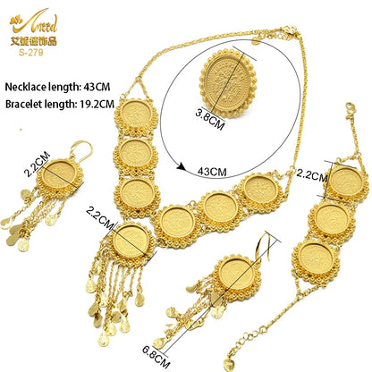 ANIID Dubai Gold Color Coin Necklace Bracelet Jewelry Sets For Women African Ethiopian Bridal Wedding Luxury Jewellery Gifts