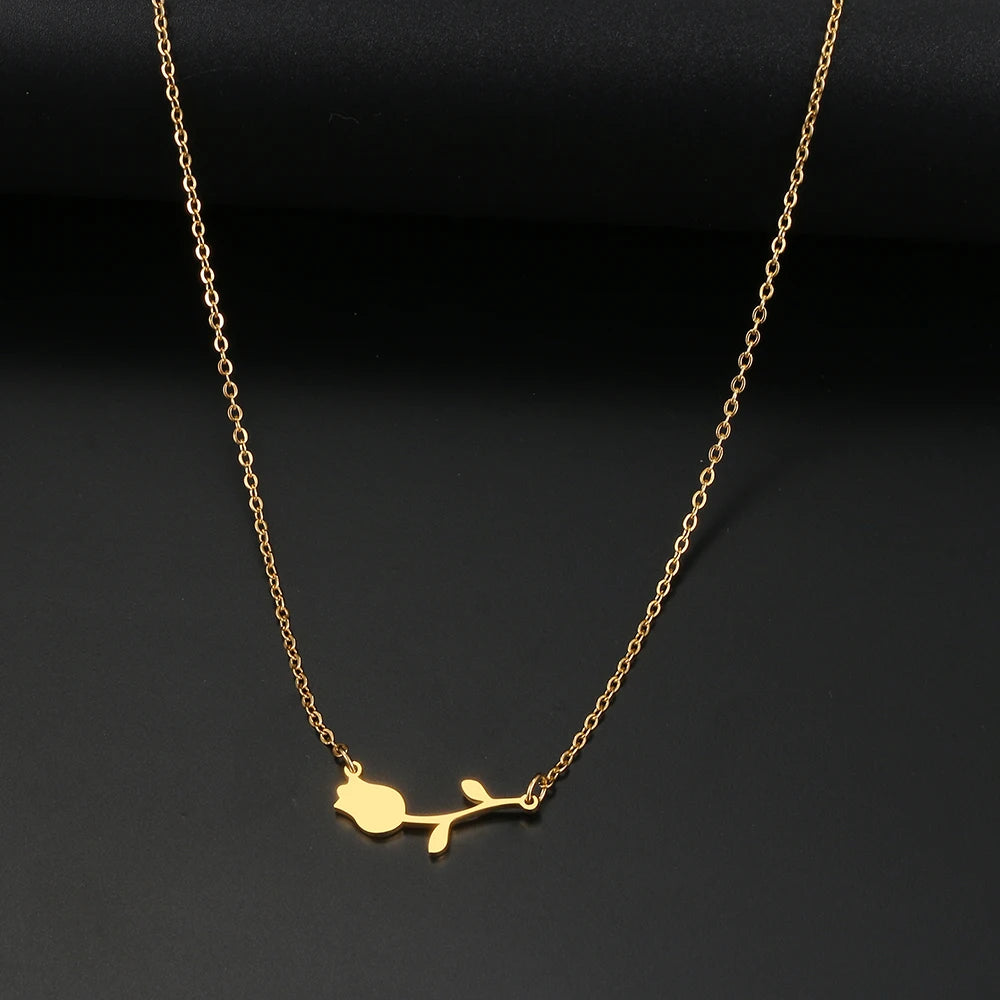 Stainless Steel Necklaces Rose Valentines Pendant Collar Chain Fashion Necklace For Women Jewelry Wedding Party Wife Gifts 1Pcs
