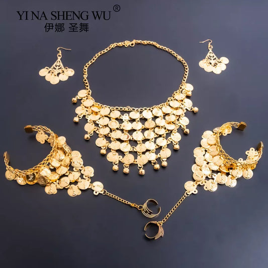 Belly Dance Vintage Bohemian Indian Jewelry Sets Professional Performance Dance Necklace Earrings For Women Ethinc Accessorie