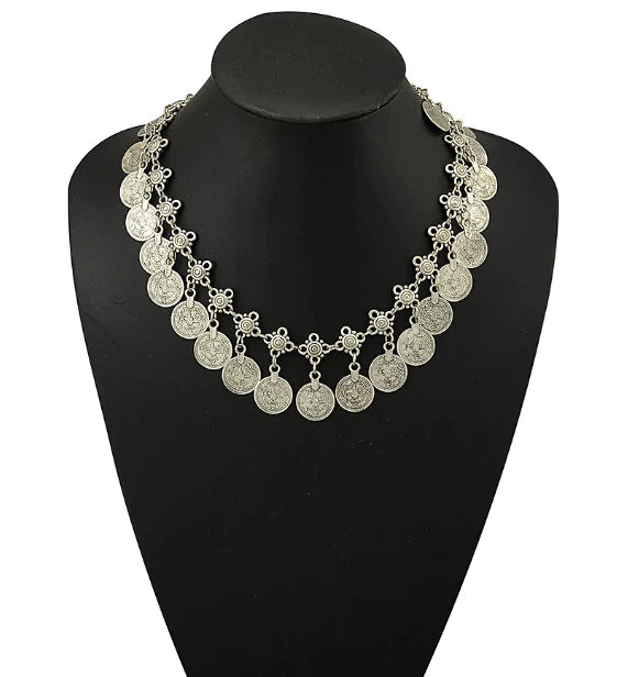 Bohemian Turkish Ethnic Metal Gypsy Beach Choker Bib Coin Tassel Collar Necklace For Women Indian Charm Turk Party Jewelry