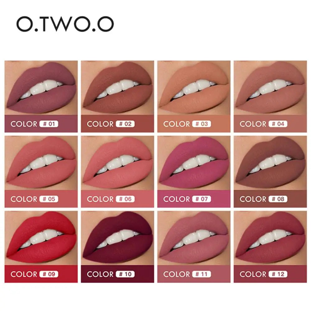 O.TWO.O 2 in 1 Matte Lipstick Lip Gloss Cosmetics Waterproof Pintalabios Batom Mate Lips Makeup Rouge 12 Colors Lip Stick