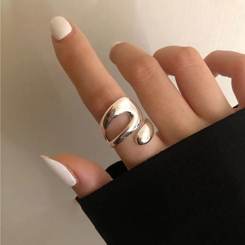 Silver Color Rings For Women Fashion Creative Hollow Irregular Geometric Open Rings Party Jewelry
