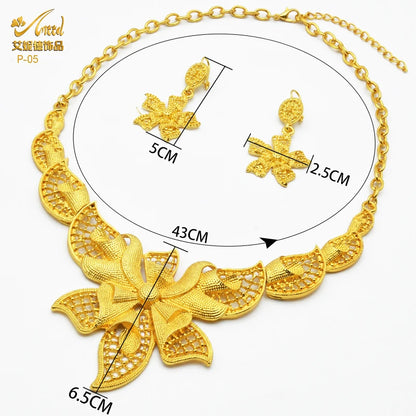 ANIID Indian Gold Plated Jewelry Set For Women African Bridal 24K Gold Color Necklace Earrings Set Dubai Nigerian Wedding Wholesale