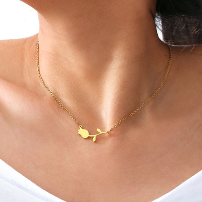 Stainless Steel Necklaces Rose Valentines Pendant Collar Chain Fashion Necklace For Women Jewelry Wedding Party Wife Gifts 1Pcs