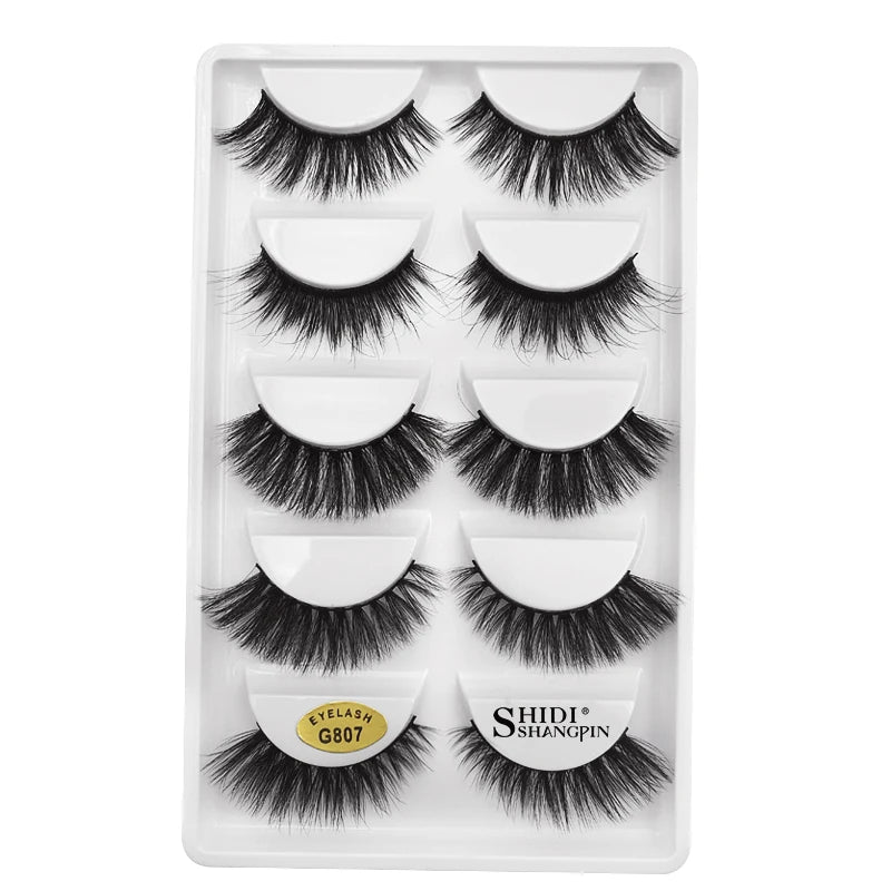 YSDO 5 Pairs Mink Eyelashes Natural Long 3D Mink Lashes Hand Made Dramatic False Eye Lashes Plastic Cotton Stalk Makeup Cilios G8