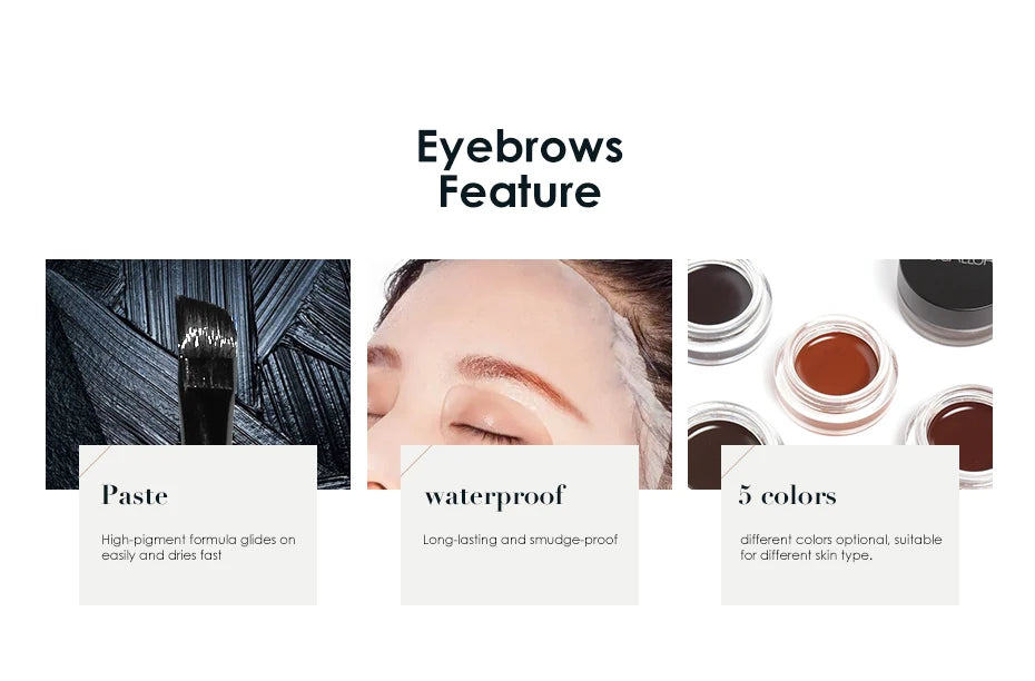 FOCALLURE 5 Color Waterproof Eyebrow Pomade Gel Eyebrow Tint Makeup Enhancer Cosmetic Eye Makeup Eye Brow Cream With Brush