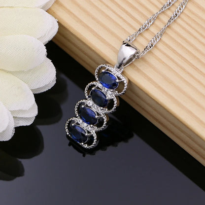 Silver 925 Jewelry Sets Blue Natural Cubic Zirconia Costume Jewelry Kits Indian Jewelry for Women Necklace Set Hoop Earrings