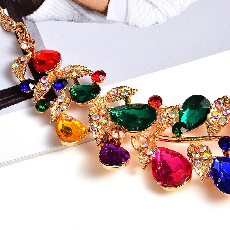 Statement Luxury Necklace Accessories High-quality Handmade Fashion Colorful Crystals Rhinestones Necklaces Jewelry For Women