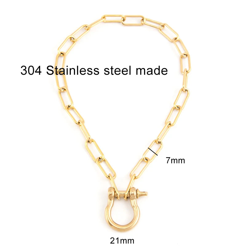 Women Vintage Minimalism Lock Medal Necklace Stainless steel Coin Pendant Choker Trendy Punk U Shape Link heavy Chain Jewelry