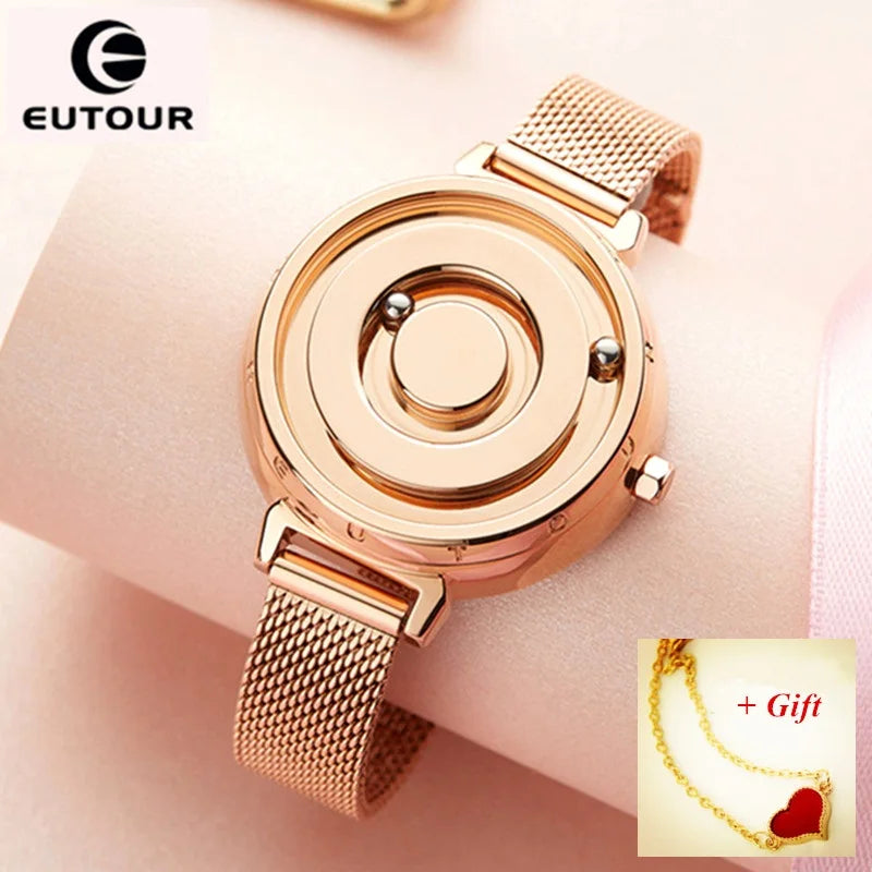 EUTOUR Ladies Magnetic Watches Women Watch Luxury Gold  Watch Stainless Steel Mesh Bracelet