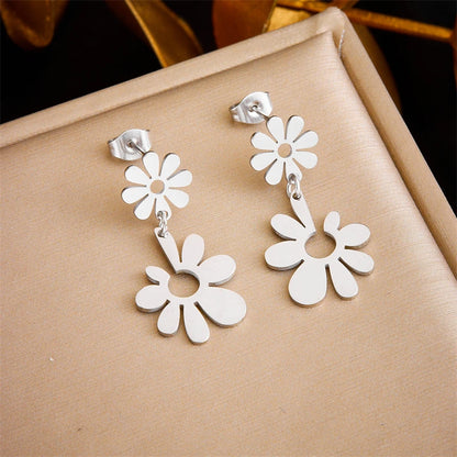 DIEYURO 316L Stainless Steel Snake Flower Round Drop Earrings For Women Fashion 2-Color Ear Jewelry Holiday