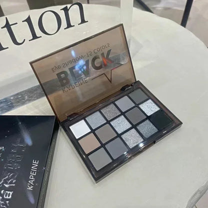 K'apeine 15 Colors Eye shadow Palette Black Smokey Cool Toned Eye Shadow Metal Matte Silver Gray Lasting Eye Shadow Party Makeup