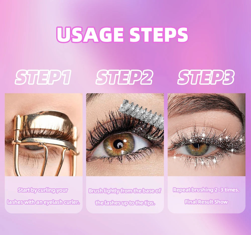 QIBEST Glitter Mascara Quick Dry Curling Extension Diamond Shimmer Mascara Eyelashes Lengthening Beauty Eyes Cosmetics For Women