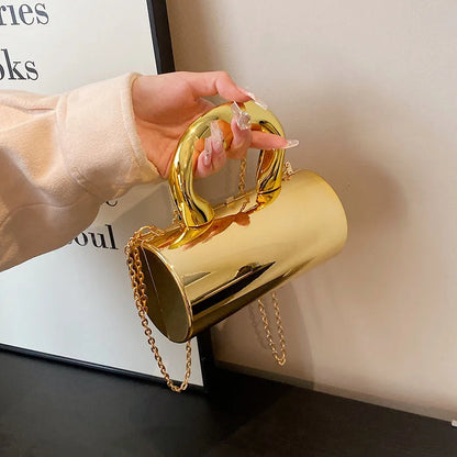 Women's Handbag Bags For Women Party Clutches Fashion Cylinder Mini Evening Purse Crossbody Shoulder Bag Gold Box Clutch