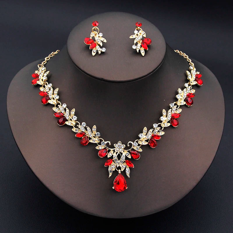 Luxury Fashion Necklace Sets for Women Dangle Earrings Princess Collar Two Piece Set Bride Jewelry Bridal Wedding Accessories
