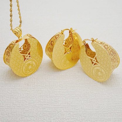 Fashion Dubai Jewelry Sets Gold Color Pendant Copper Classic Earrings Necklace For Women Daily Wear Party Anniversary Gifts