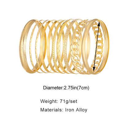LiFoung 10 Pieces Metal Bangles Set For Women Heavy Style Punk Textured Trendy Fashion Jewelry Classic Occasions Accessories