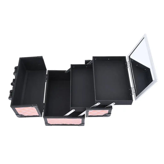 Professional Makeup Box Aluminum Alloy Make Up Organizer Women Cosmetic Case with Mirror Travel Large Capacity Suitcase Bag