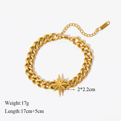 EILIECK Stainless Steel Gold Color Bracelet for Women Simple Style Link Chain Bangle Trendy Fashion Non-fading Jewelry