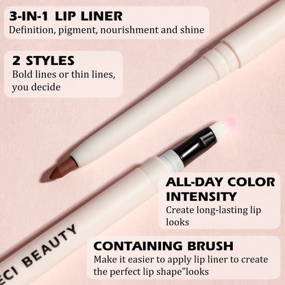 Lip Liner With Brush Misty Rose Creamy Matte Lip Makeup High Pigment Not Easy To Fade 3 In 1 Silky Smooth Y2k Lip Liner Pencil