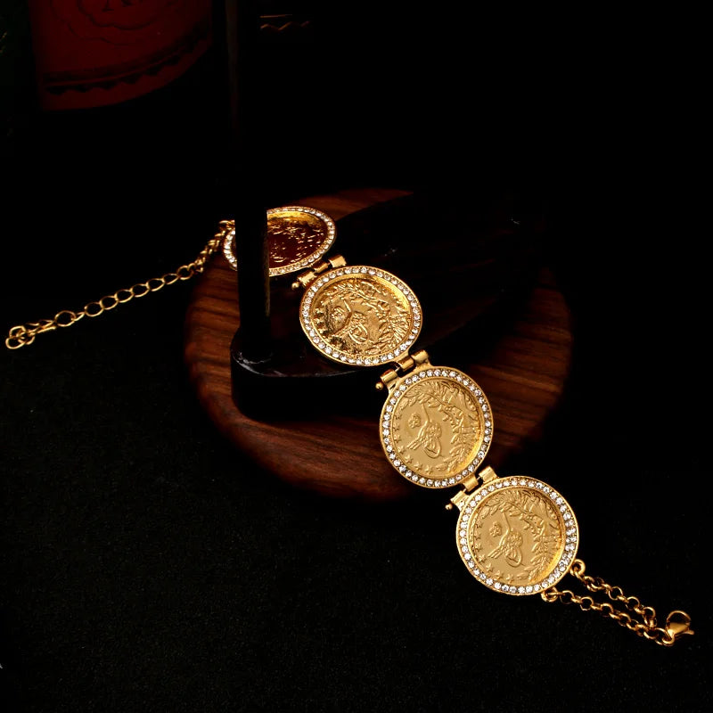 Herseygold Gold Plated Turkish Coin Bracelet Chain for Women Charm Bracelets Wedding Jewelry Bridal Gifts