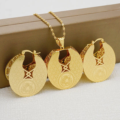 Fashion Dubai Jewelry Sets Gold Color Pendant Copper Classic Earrings Necklace For Women Daily Wear Party Anniversary Gifts