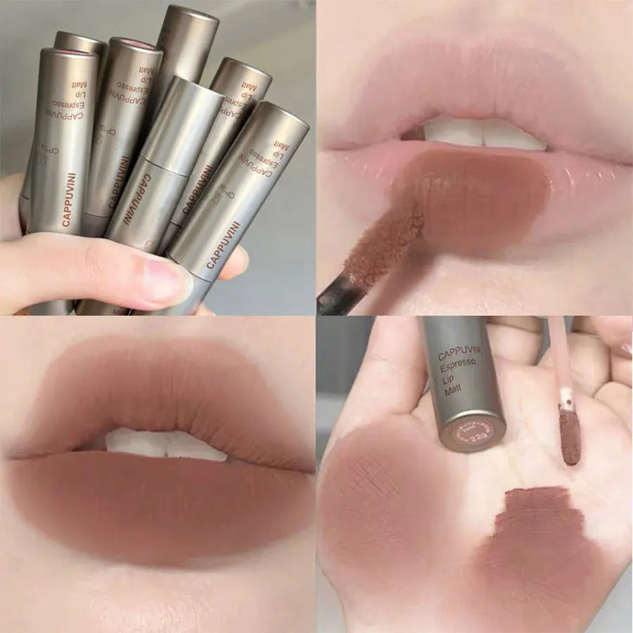 Matte lipstick lip gloss nude brown waterproof lip gloss long lasting Light Coffee Brown Lip Lacquer Matte Cinnamon Milk Tea Nud