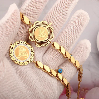 Handmade Stainless Steel Chain Bracelet Tukish Coin Design Women Cuff Bangles Totem Charm Bracelet Ethnic Wedding Jewelry